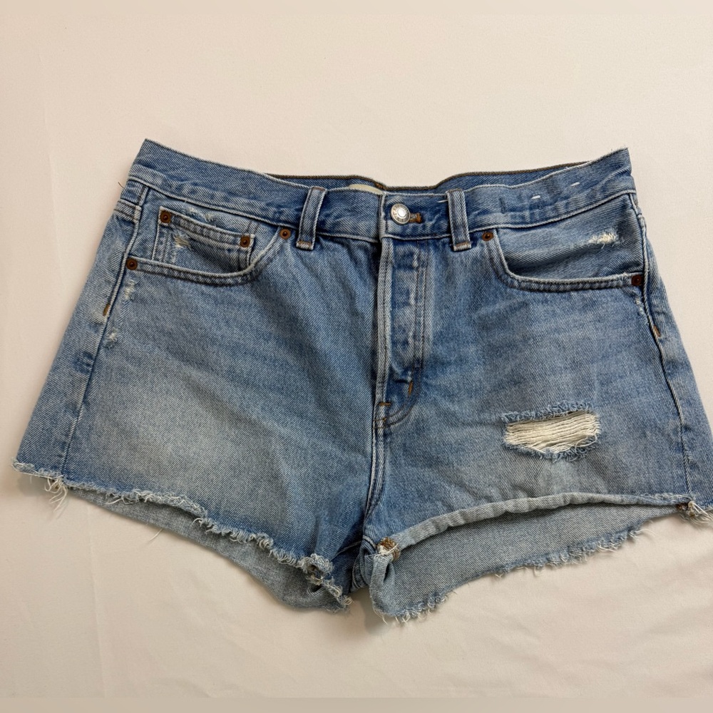 Madewell The Brynn Light Blue Distressed Denim Cutoff Shorts